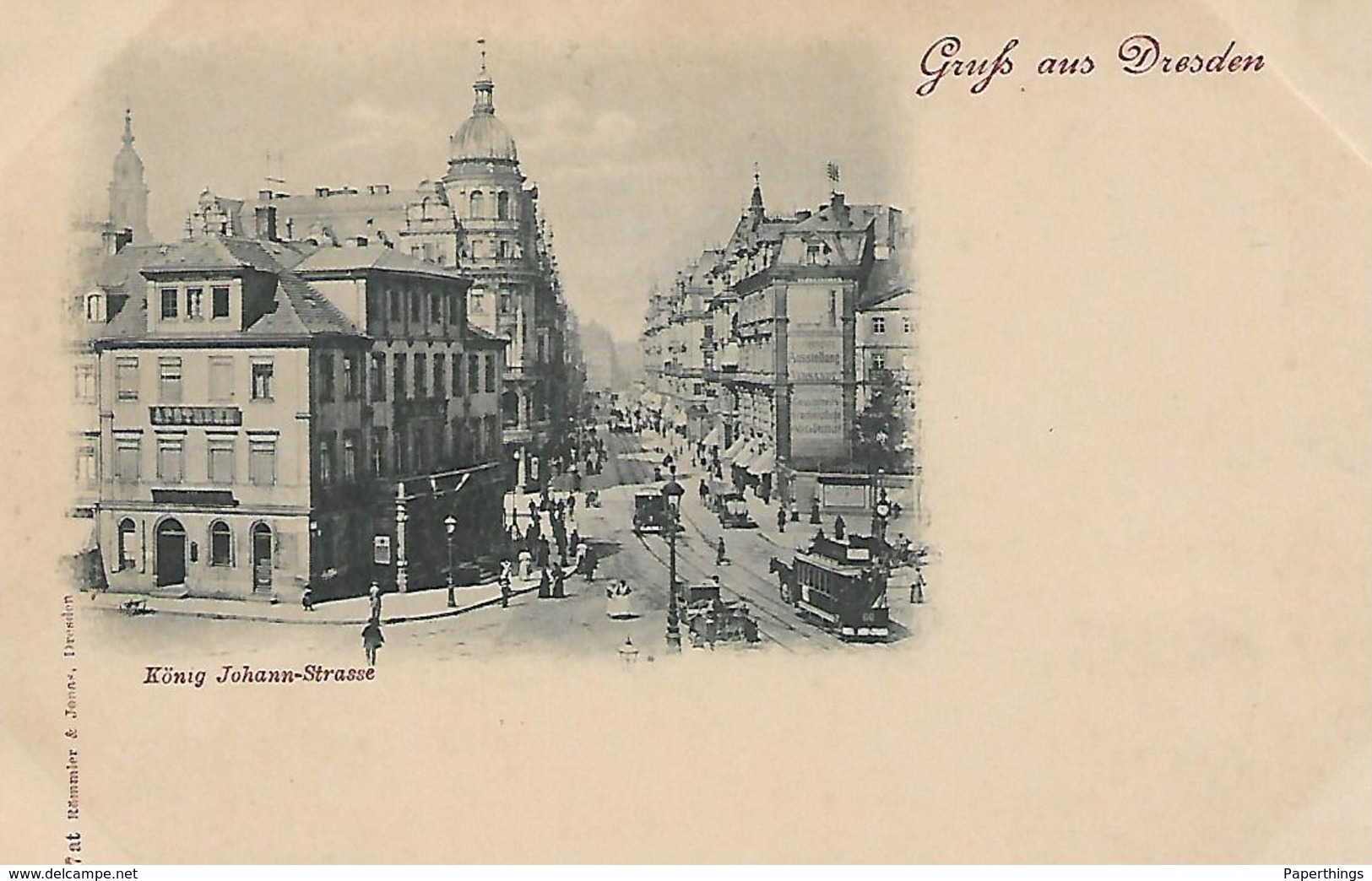 Postcard, Germany, Gruss Aus Dresden, Konig Johann-strasse. Circa 1890s-1900. - Dresden