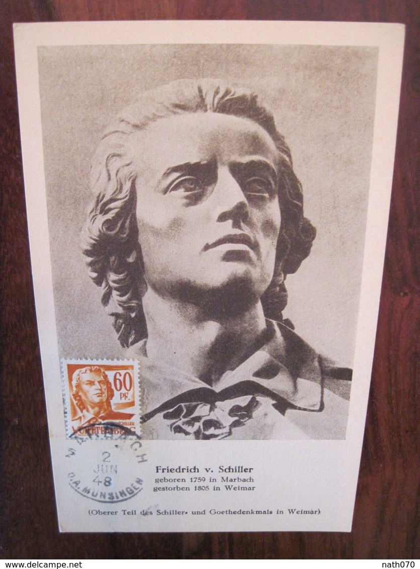 Allemagne 1948 Maximum Carte Maximumkarte SCHILLER Briefmarken Allierte Besetzung MARBACH NECKAR - Andere & Zonder Classificatie