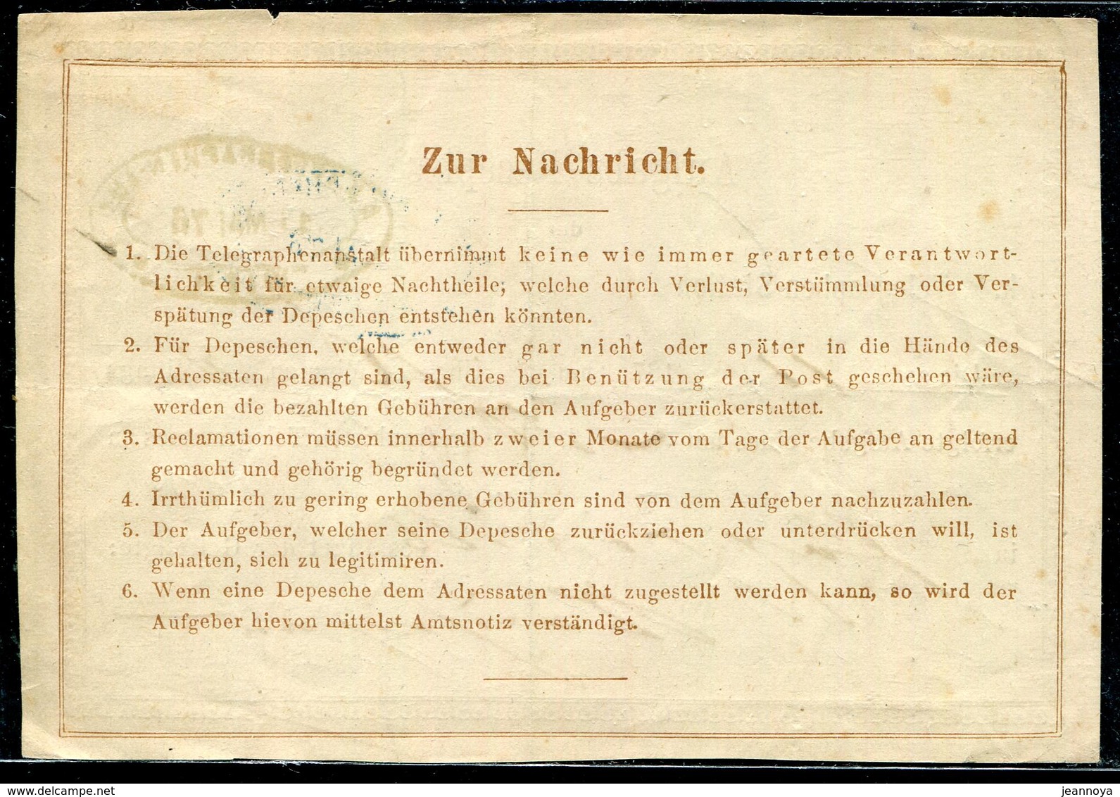 AUTRICHE - TELEGRAPHE - RECEPISSÉ DE 5 Kr OLIVE BRUN OBL. BLEU DE WIEN LE 11/5/1876 - SUP - Telegraphenmarken