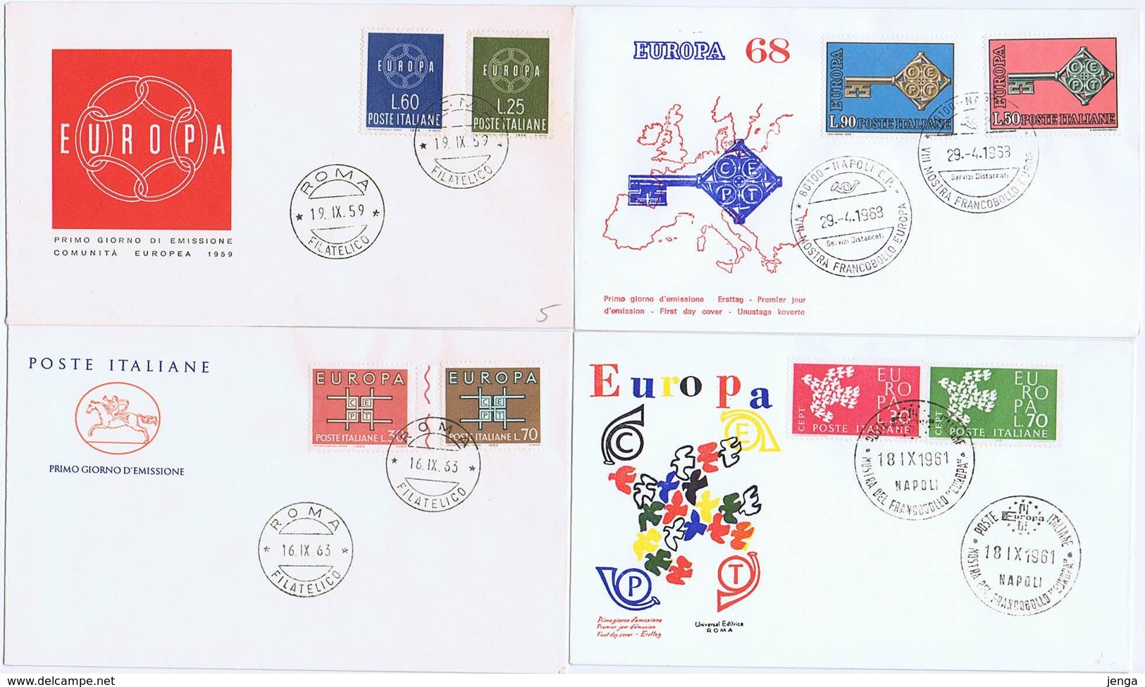 Europa - CEPT. 1959, 1961, 1963, And 1968.  Italy, 4 FDC. - Collections