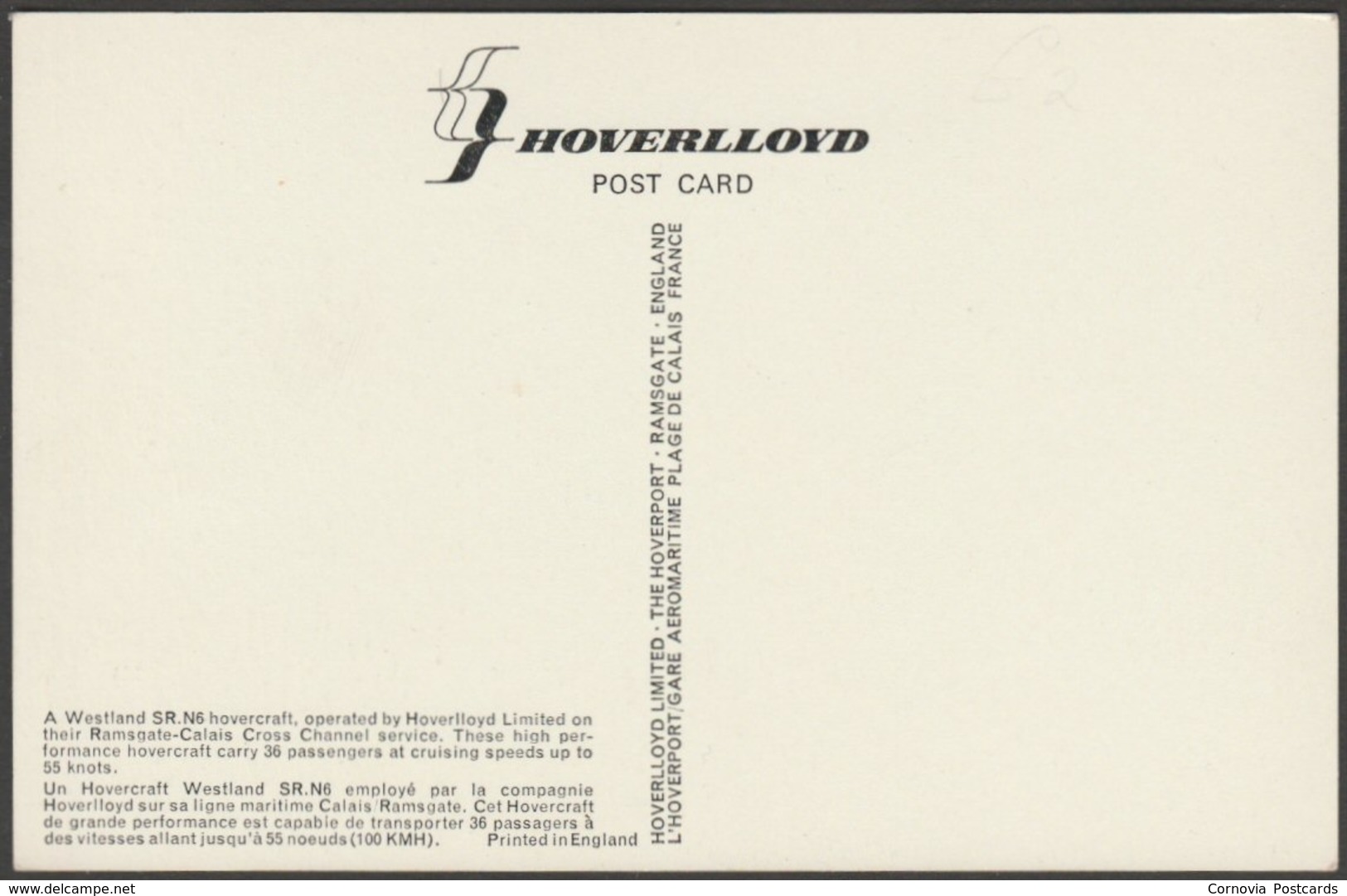 Hoverlloyd Limited Westland SR.N6 Hovercraft, C.1970 - Hoverlloyd Postcard - Hovercrafts