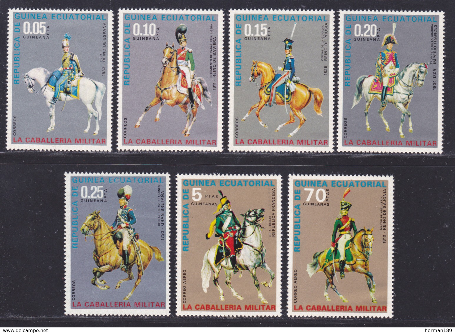 GUINEE EQUATORIALE N°   82, AERIENS 67 ** MNH Neufs Sans Charnière, 7 Val. TB (D8099) Cavalerie Militaire -1976 - Guinée Equatoriale