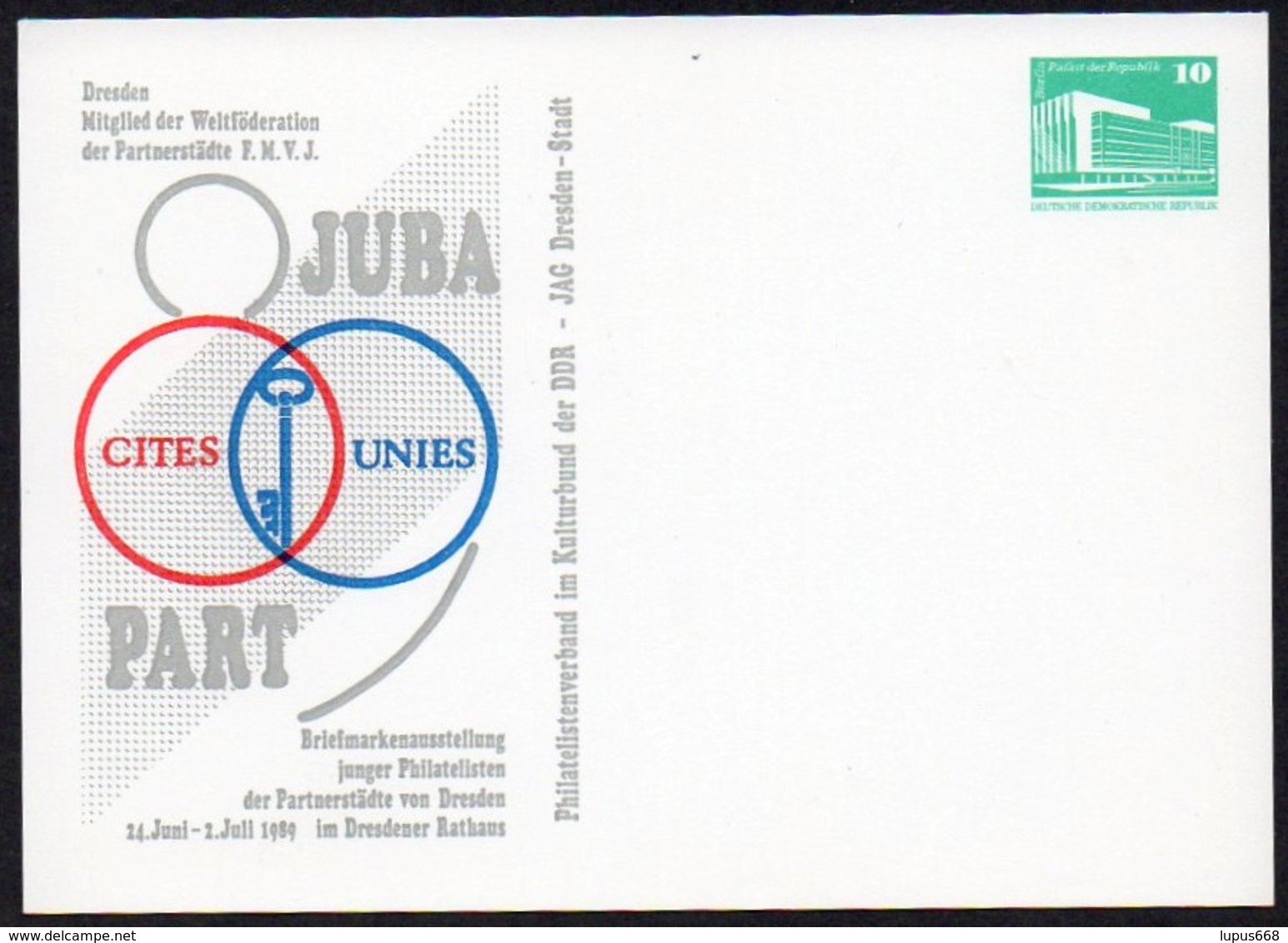 DDR 1989  Postkarte Auf Private Bestellung  Ungebr./ Not Used ; Briefmarkenausstellung JUBA, Dresden - Privatpostkarten - Ungebraucht