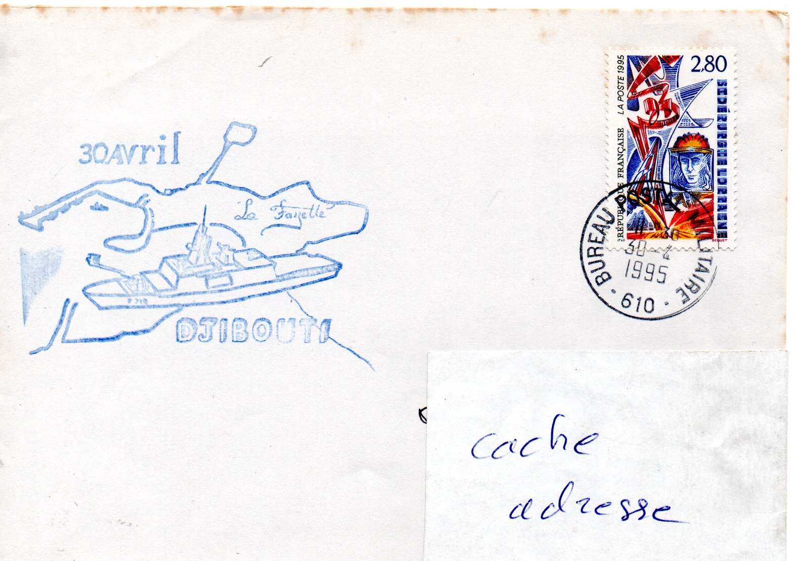 FLF LA FAYETTE Escale à Djibouti Obl. Bureau Postal Militaire 610 (Djibouti) 30/04/95 - Naval Post
