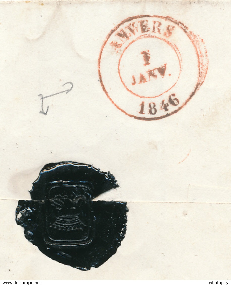 228/28 - Enveloppe Type 18 BRASSCHAET Vers Anvers 1846 - Taxation Encre 2 Décimes - Cote Herlant 2.500 FB - 1830-1849 (Onafhankelijk België)