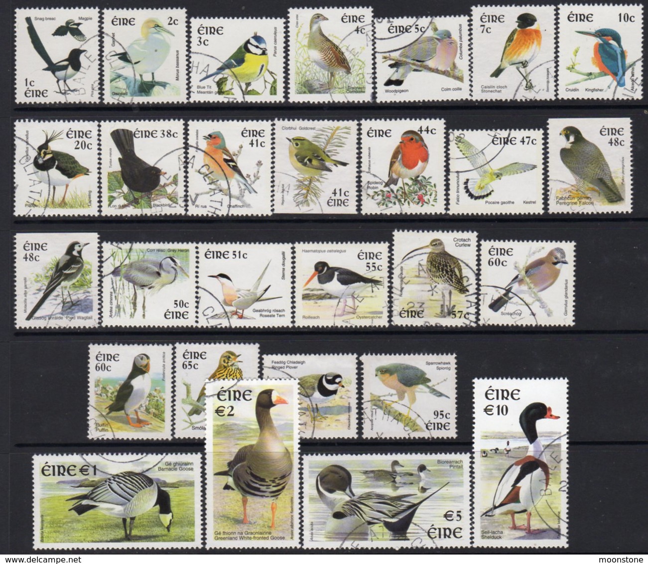 Ireland 2002-4 Euro Currency Birds Definitives Set Of 28, Used, SG 1466/86 - Gebruikt