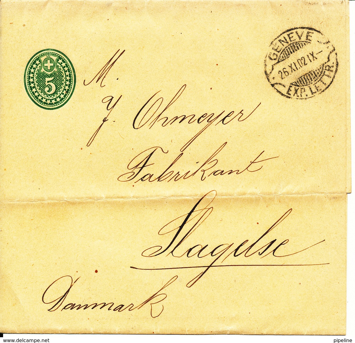 Switzerland Postal Stationery Newspaper Wrapper Sent To Denmark Geneve 26-11-1902 - Interi Postali