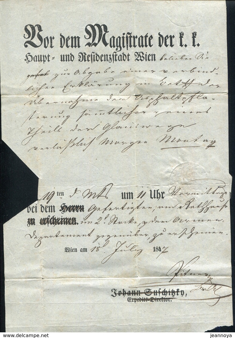AUTRICHE - LETTRE DE WIEN LE 18/7/1847 AVEC SUPERBE VIGNETTE DE FERMETURE - TB - ...-1850 Vorphilatelie