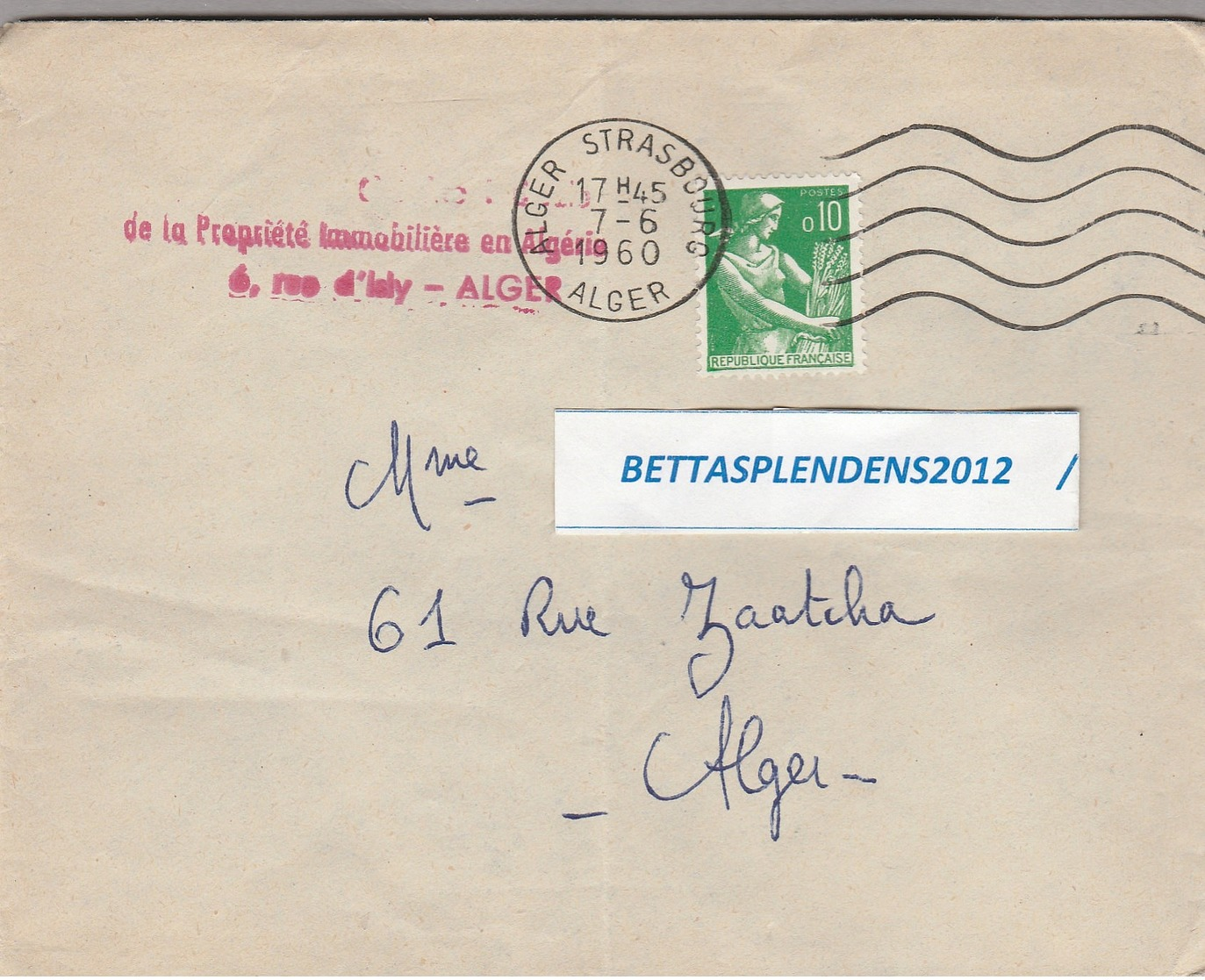 LSC 1960 - ALGERIE - Cachet  ALGER  SRASBOURG - Covers & Documents