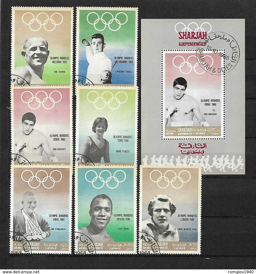 ARABIA SAUDITA  SHARJAH  1968    EFFIGI SPORTIVE 7VALORI+FOGLIETTO    USATA   XF - Arabia Saudita