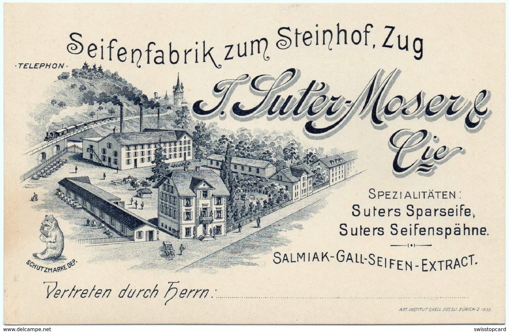 ZUG Werbung LITHO Seifenfabrik Zum Steinhof Suter-Moser & Cie Bahn Rückseite Mit Preisangaben Zu Den Seifen - Zoug