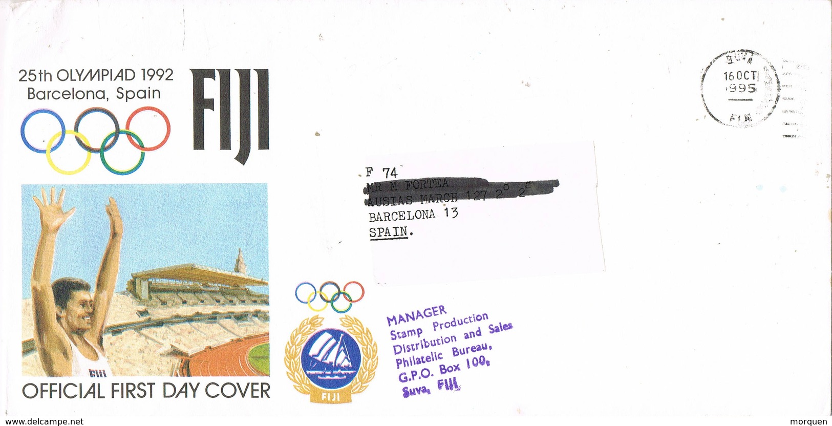 30969. Carta Aerea SUVA (Fiji Islands) 1992. Olympic Games Barcelona 92 - Fiji (1970-...)