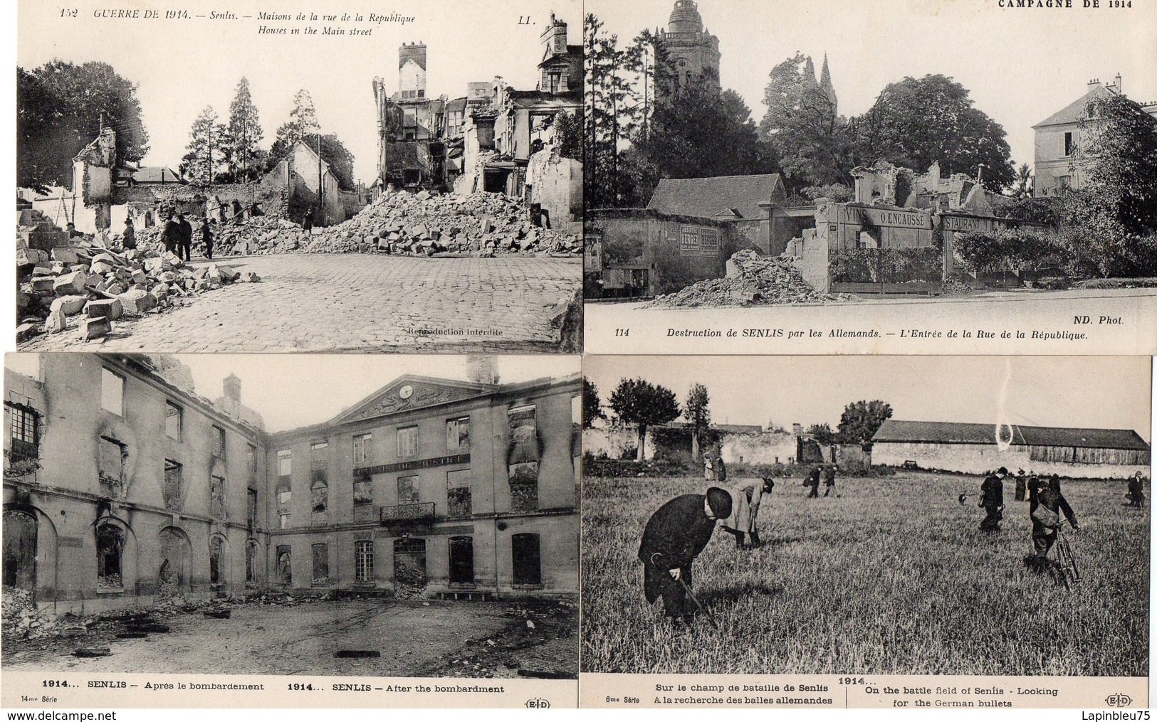 CPA 60 Oise Senlis Guerre De 14 Après Bombardement Champ Bataille Recherche Balles Rue République Maisons - Guerre 1914-18