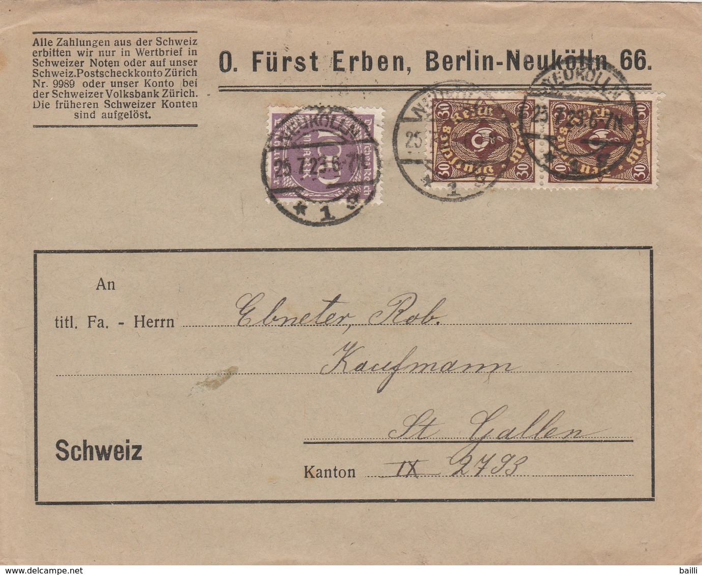 Allemagne Lettre Inflation Neukölln 1923 - Briefe U. Dokumente