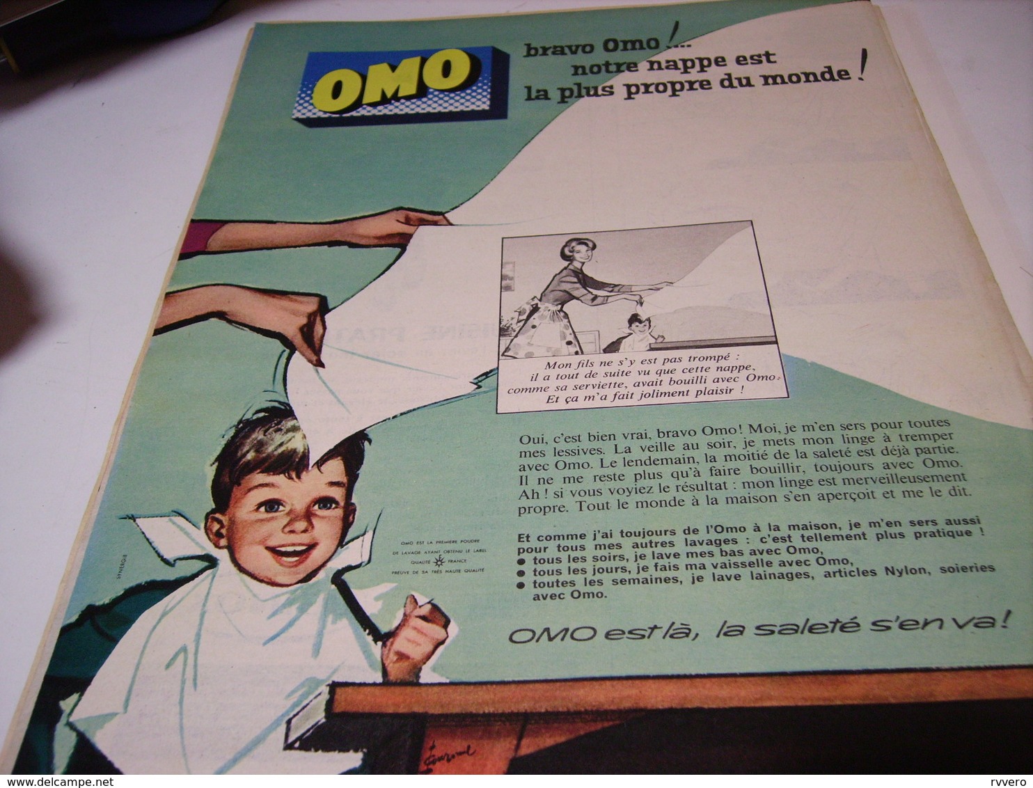 ANCIENNE PUBLICITE LA NAPPE LA PLUS PROPRE  LESSIVE OMO 1959 - Autres & Non Classés