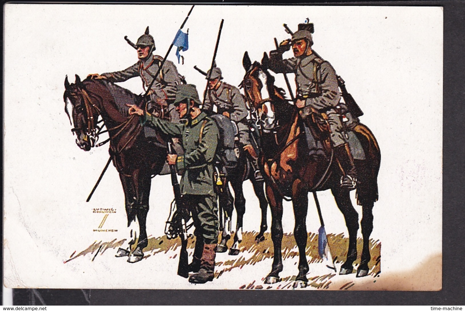 Künstlerpostkarte Ludwig Hohlwein Bayerische Kavallerie Division , Feldpost  1918 - Hohlwein, Ludwig