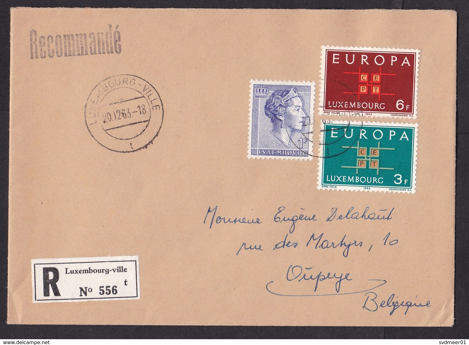 Luxembourg: Registered Cover To Belgium, 1963, 3 Stamps, Europa, CEPT, R-label (traces Of Use) - Brieven En Documenten