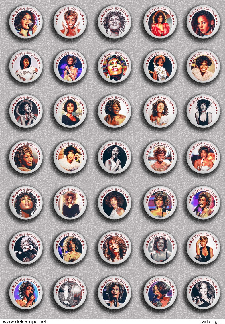 35 X WHITNEY HOUSTON Music Fan ART BADGE BUTTON PIN SET 3 (1inch/25mm Diameter) - Musica