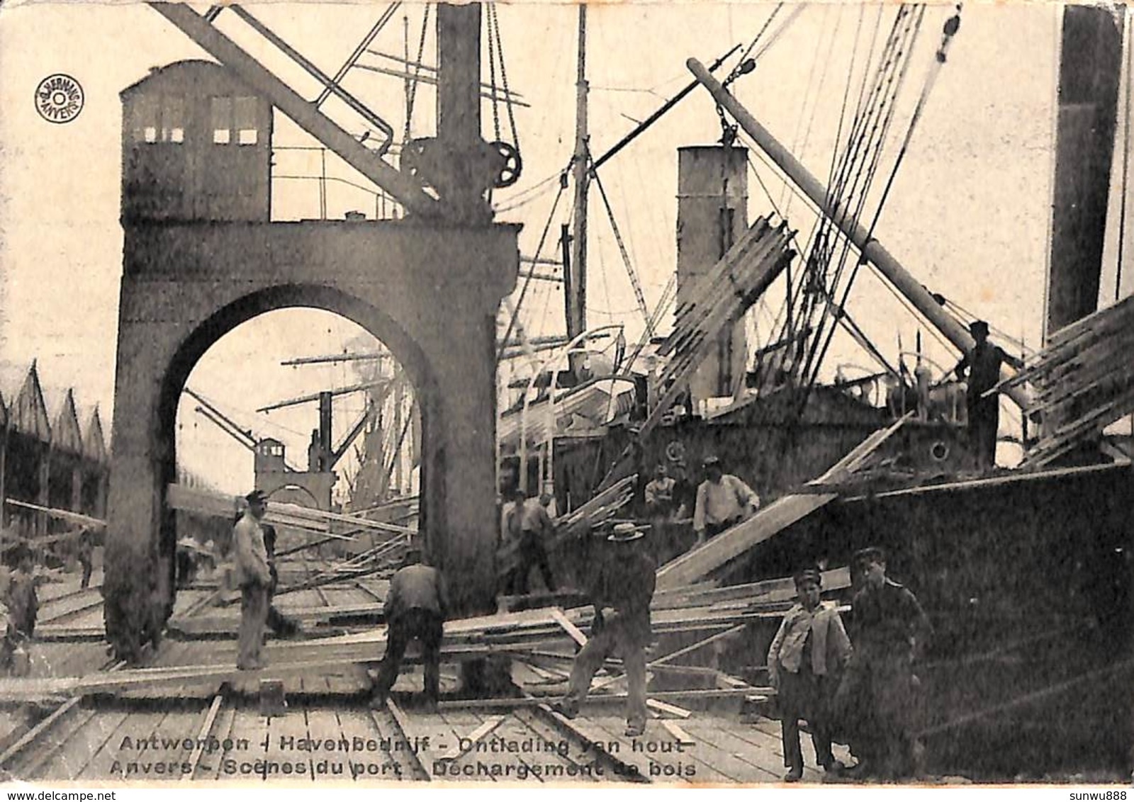 Antwerpen - Havenbedrijf - Ontlading Van Hout (animatie, Kaserne Feldpost 1918) - Antwerpen