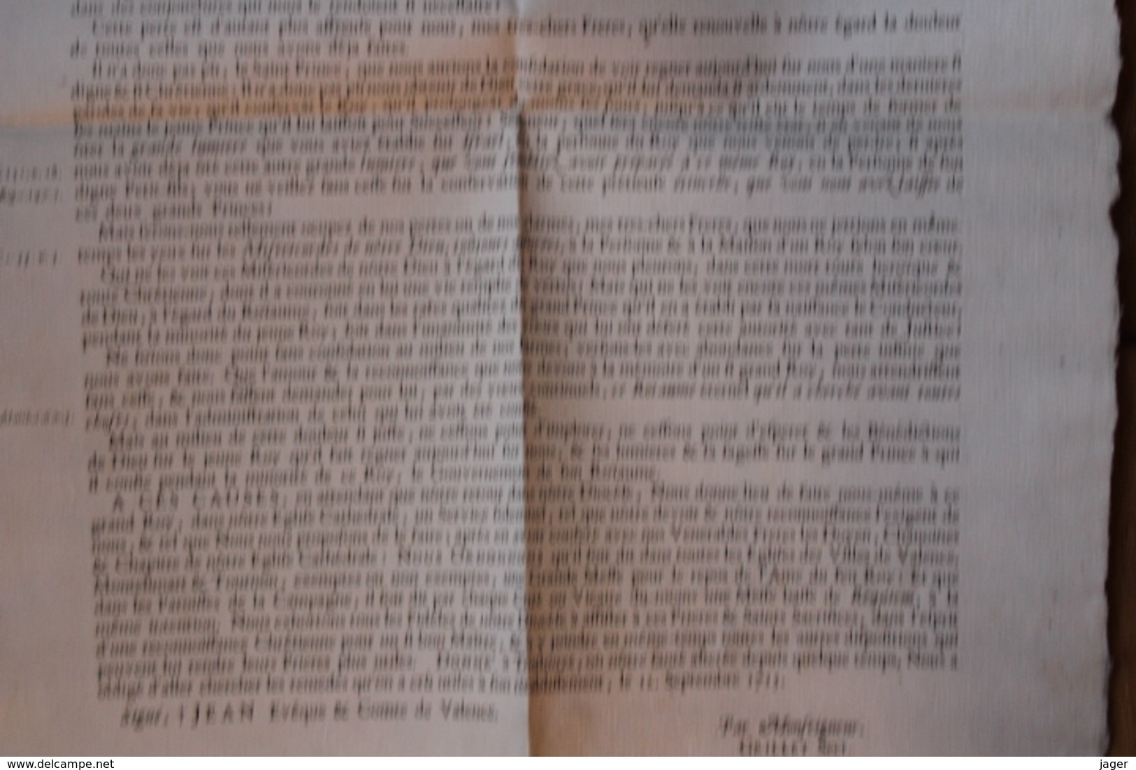 Mandement  De Monseigneur  L'Evêque Et Comte De Valence 1715  Mort Du Roi Louis XIV - Documents Historiques