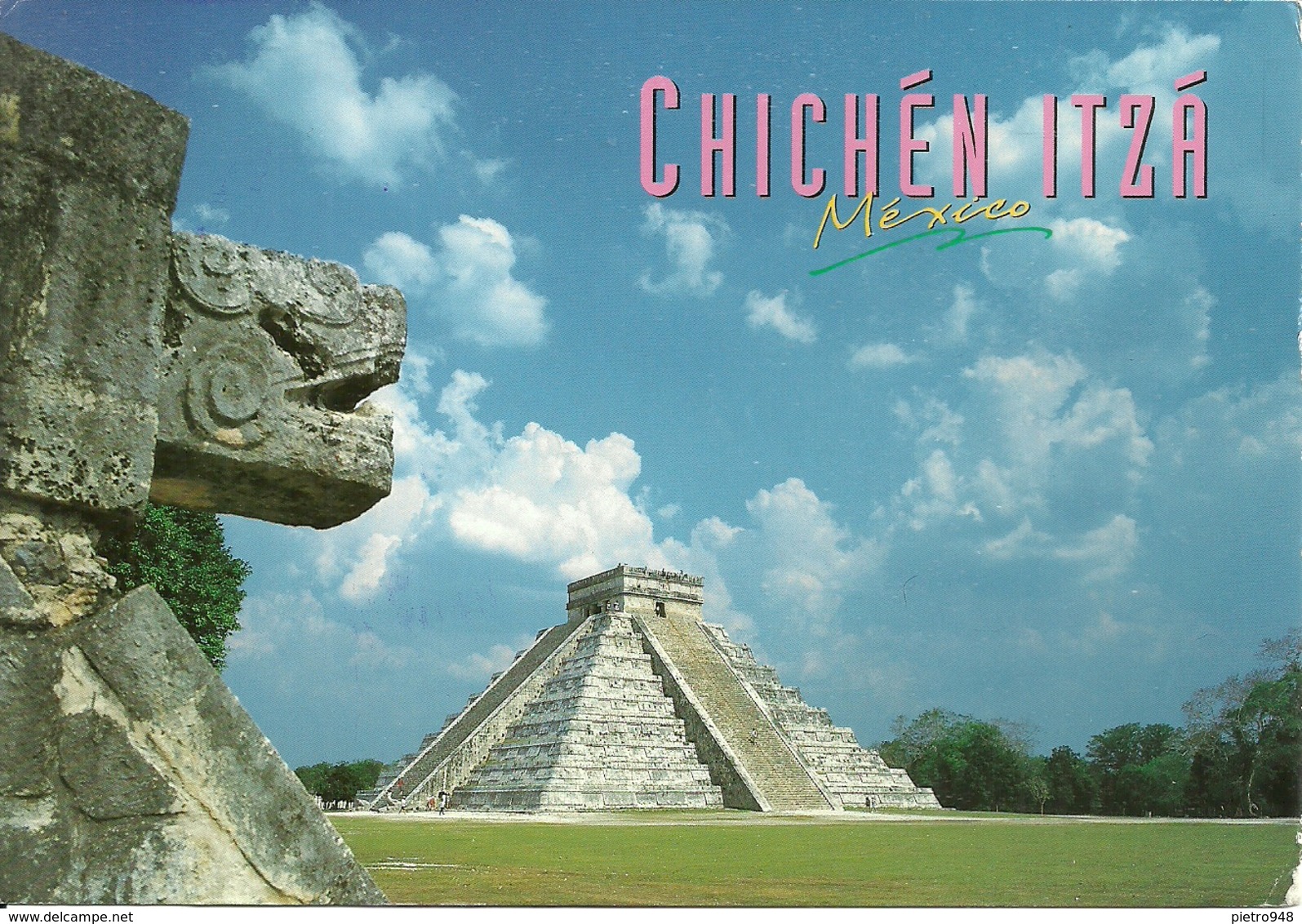 Chichen Itza (Mexico, Messico) Chichen Itza Pyramid From The Tiger Head, Them. Stamp "XIV Maraton Int Ciudad De Mexico" - Messico