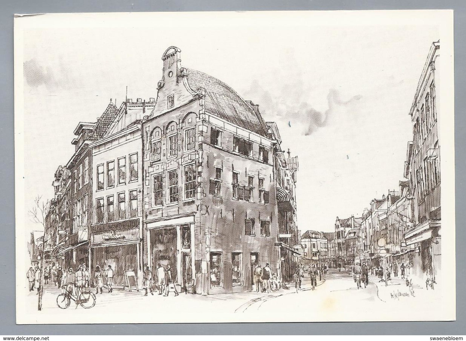 NL.- ZWOLLE. Diezerpromenade En Oude Vismarkt. Tekening Marius Jansen - Andere & Zonder Classificatie