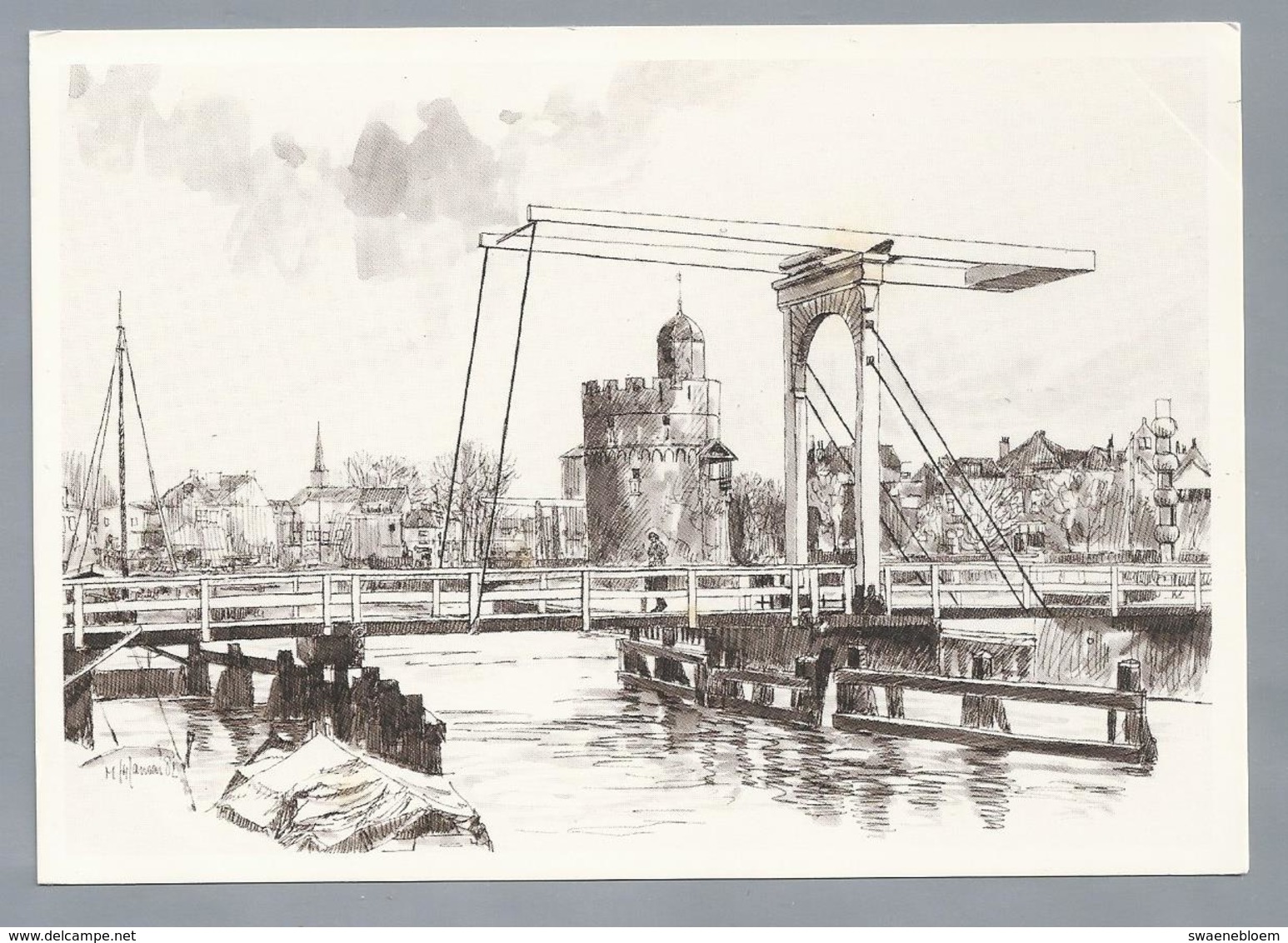 NL.- ZWOLLE. Pelserbrug En Pelsertoren. Tekening Marius Jansen - Andere & Zonder Classificatie