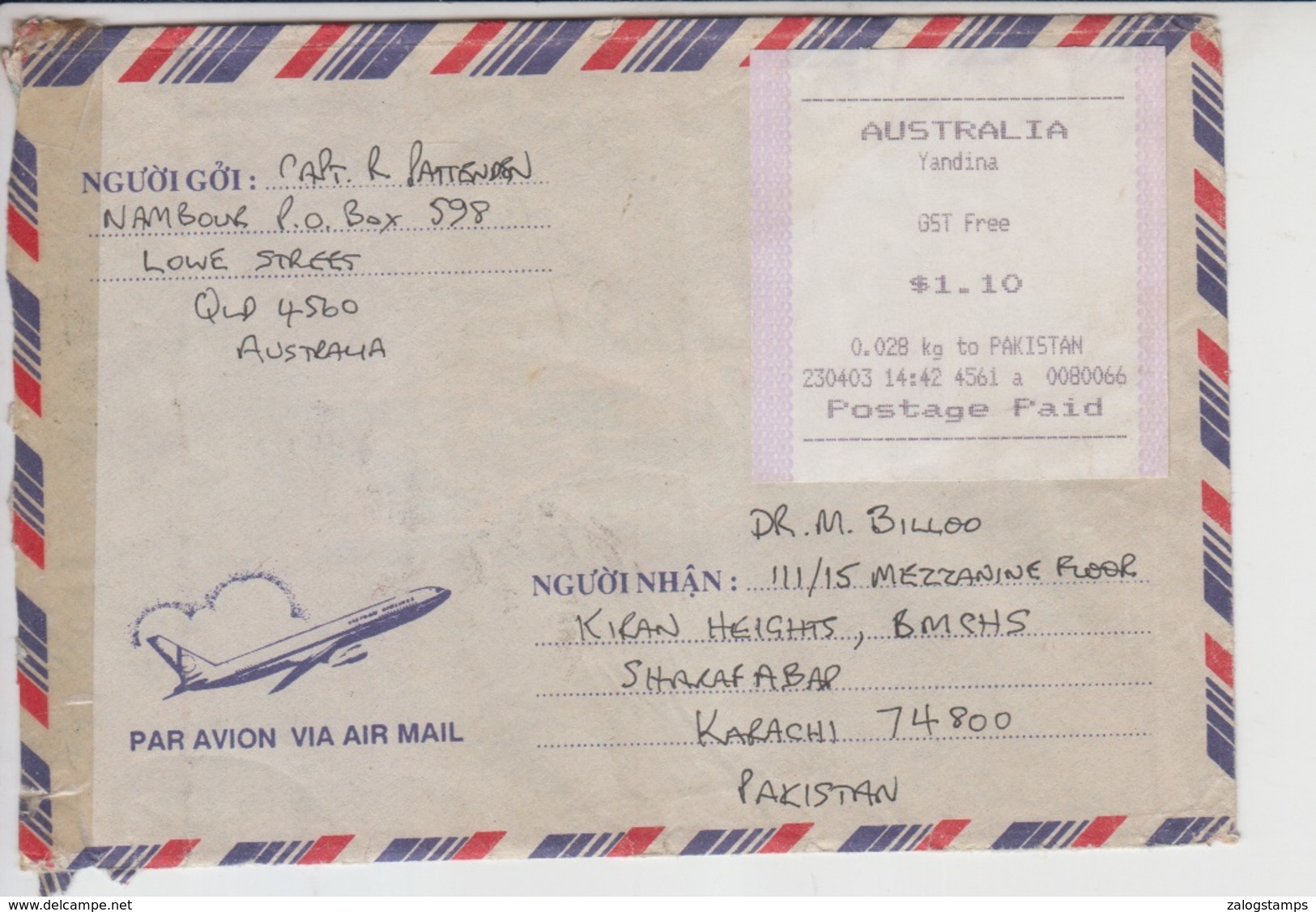 Australia  Airmail Cover To Pakistan, Stamps Meter    (A-809) - Covers & Documents