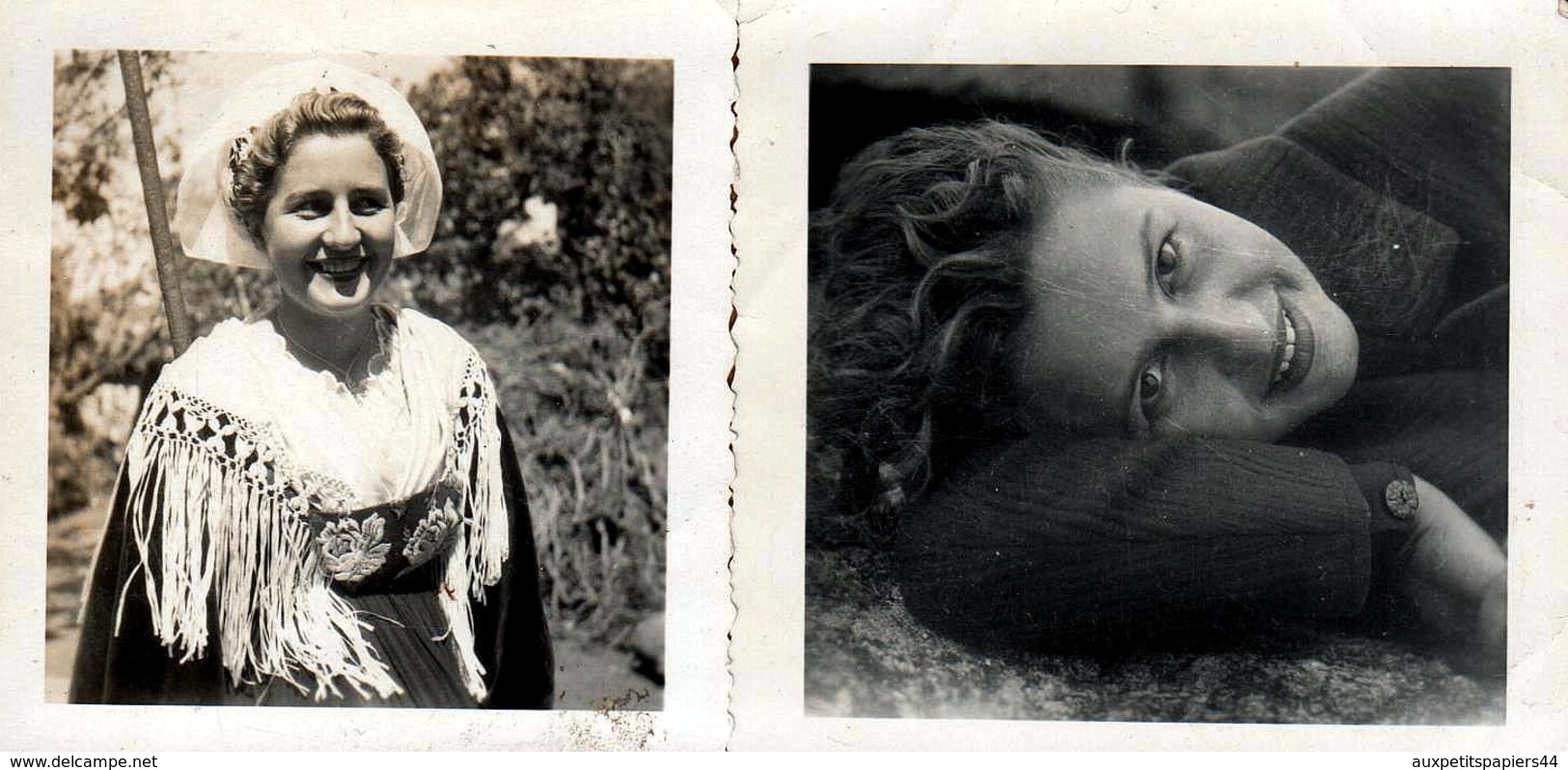 2 Petites Photos Originales Portrait De La Pin-Up Mimi En 1943 - Billet Doux, Pour Amoureux & En Costume Breton - Pin-ups