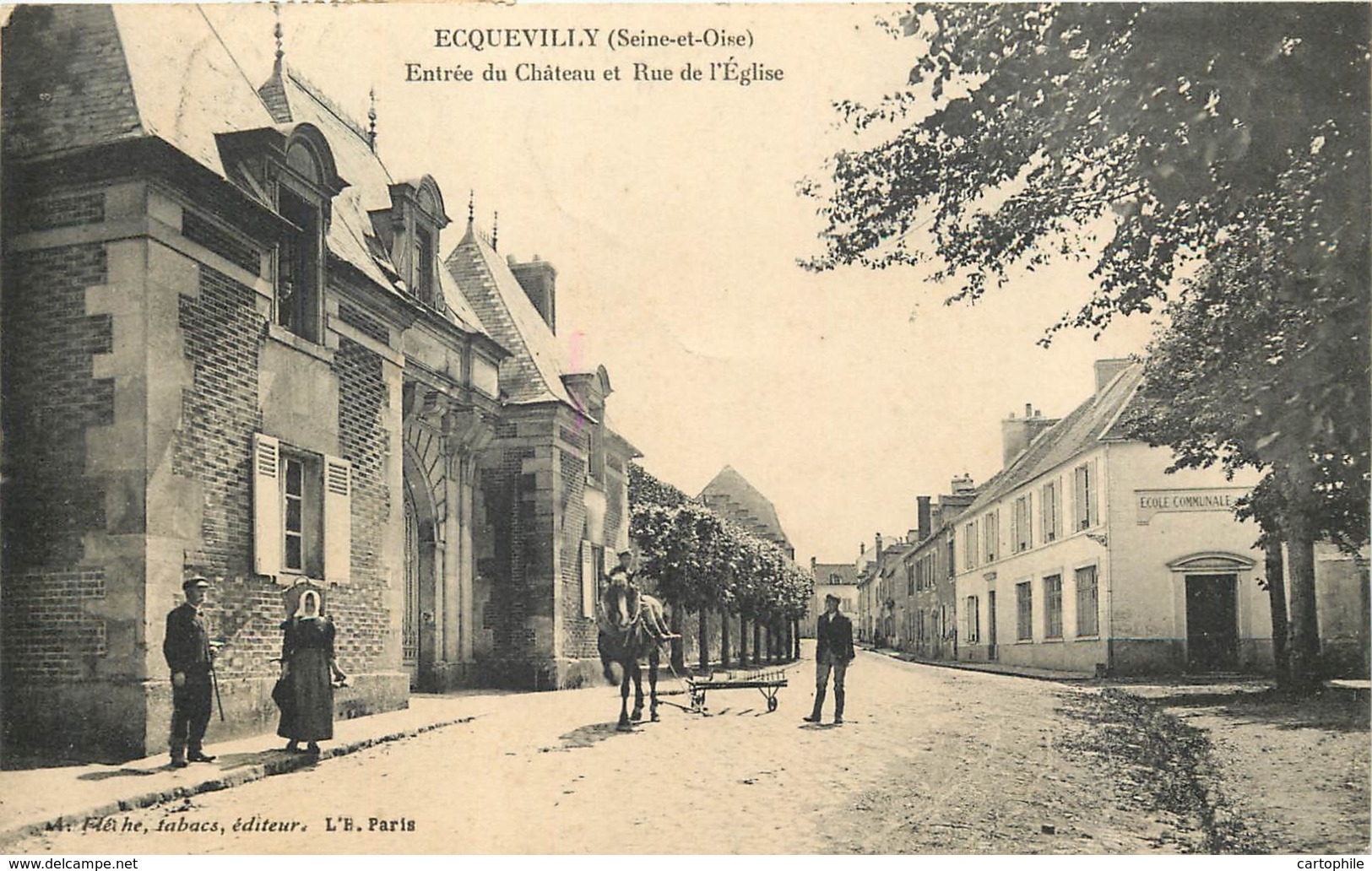 78 - ECQUEVILLY - Entree Du Chateau Et Rue De L'eglise En 1910 - Autres & Non Classés