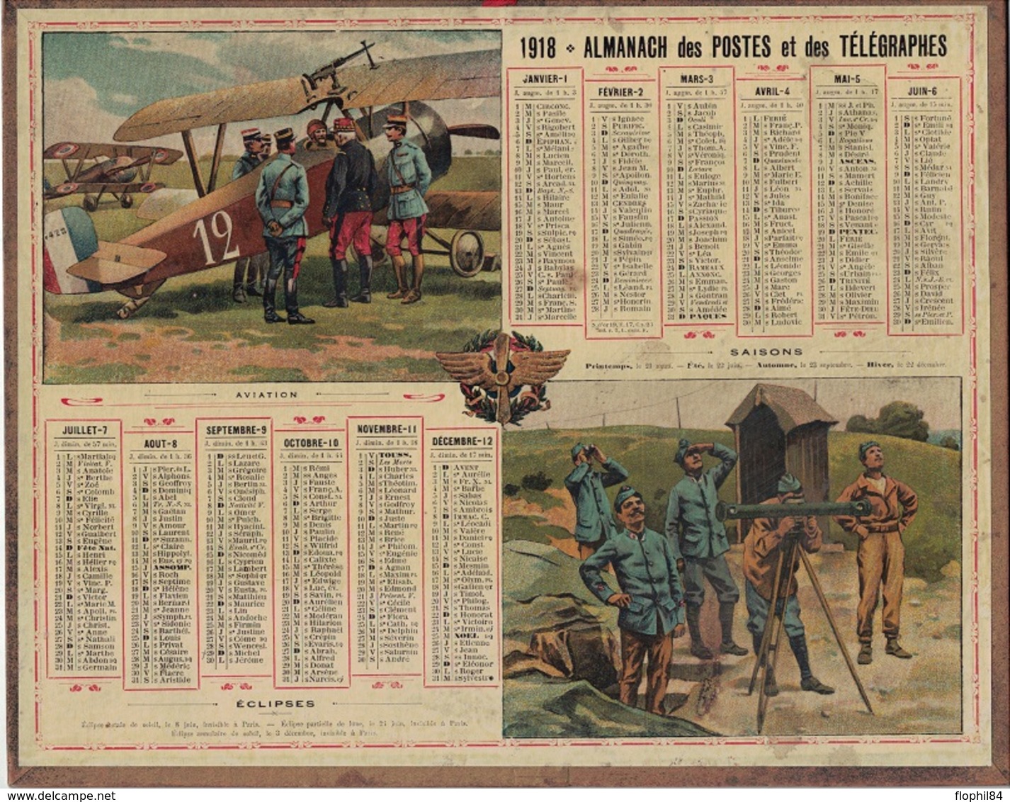 ALMANACH DES POSTES 1918 - FORMAT LIVRET CARTONNE SIMPLE - COMPLET - DEPARTEMENT DE L'AIN - AVIATION MILITAIRE. - Grand Format : 1941-60