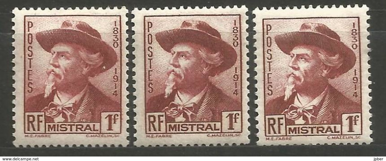 (F1-375) France - 3x N°495 * - Frédéric Mistral - Unused Stamps