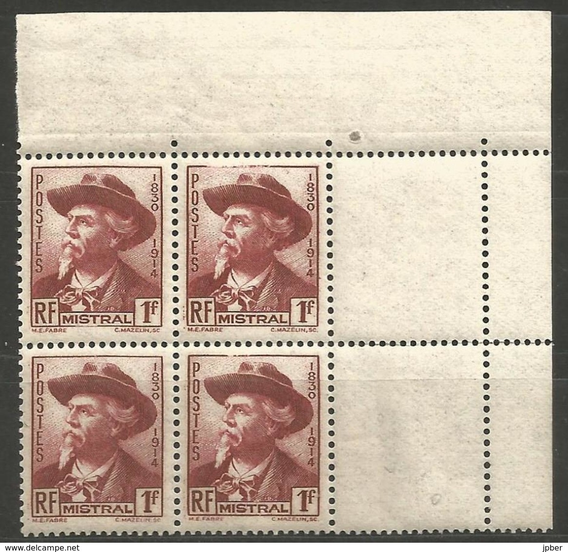 (F1-376) France - Bloc De 4 N°495 ** - Frédéric Mistral - Unused Stamps