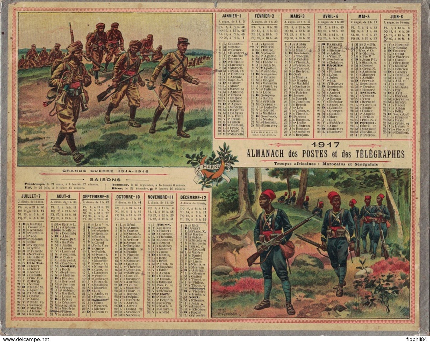 ALMANACH DES POSTES 1917 - FORMAT LIVRET CARTONNE SIMPLE - COMPLET - DEPARTEMENT DU RHONE - TROUPES AFRICAINES . - Grand Format : 1941-60