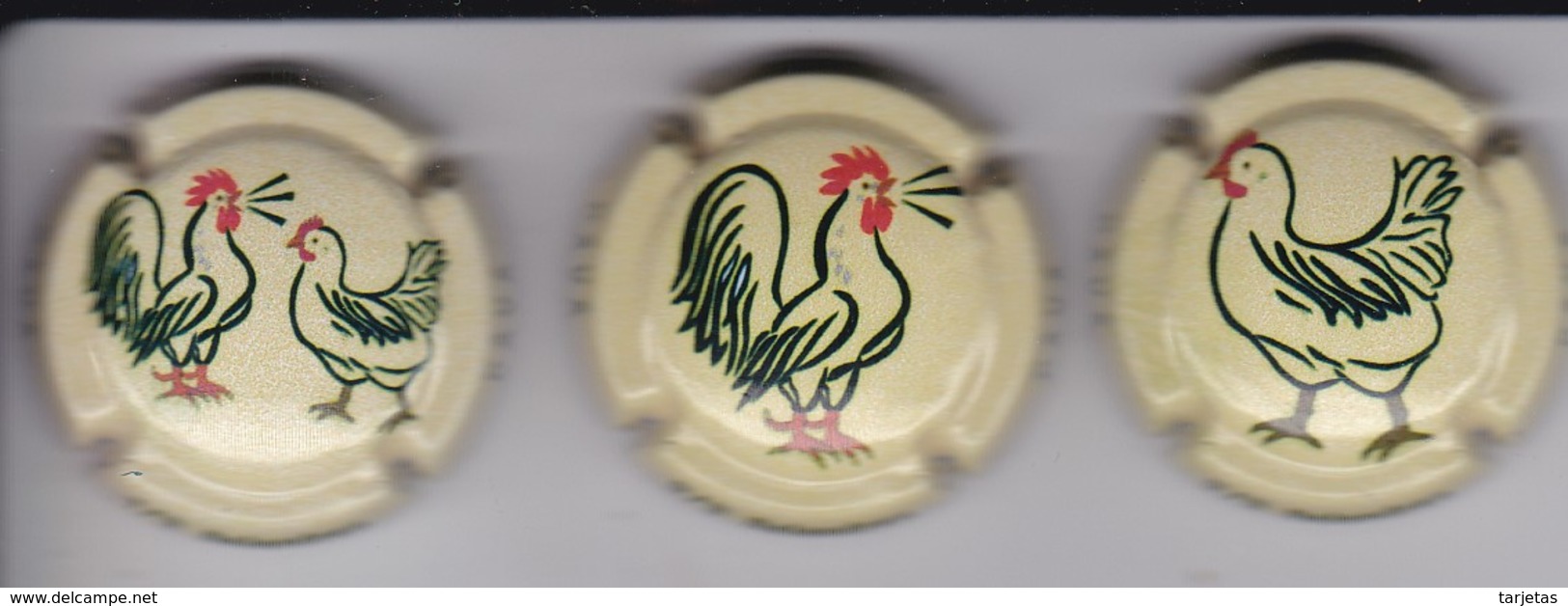 SERIE COMPLETA DE 3 PLACAS DE CAVA BALANDRAU DE GALLOS Y GALLINAS (CAPSULE) GALLO-COQ - Placas De Cava