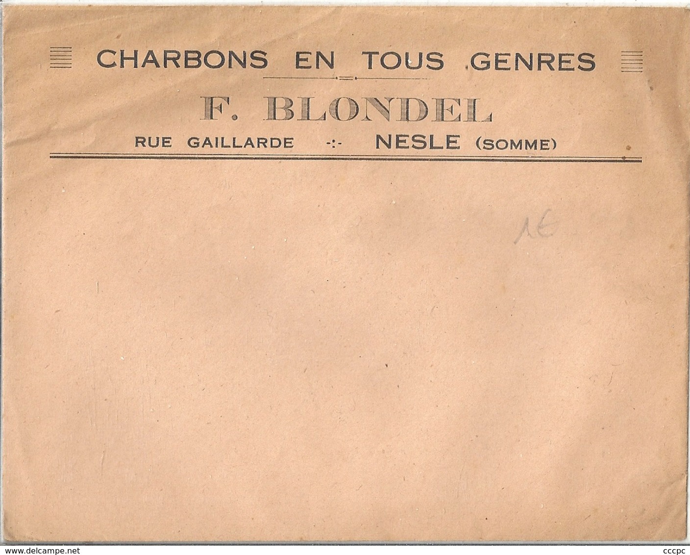 Enveloppe Publicitaire Charbons En Tous Genres F Blondel Nesle Somme - Publicités