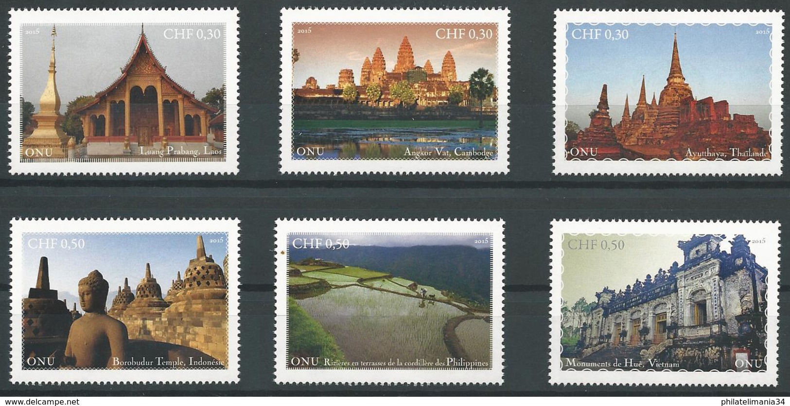 NU 2015 - Bureau De Genève - Patrimoine Mondial. Asie Du Sud-Est (6v Issues Du Carnet Prestige) - Neufs