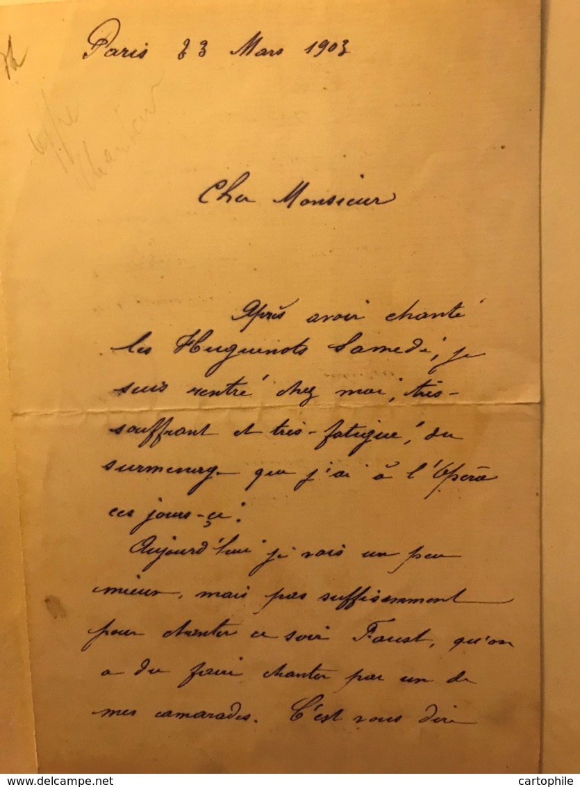 Lettre Autographe De 1903 D'Auguste Affre - Ténor De L'Opéra + Coupures Journaux + Portraits- Collection Chenu Amiens - Autres & Non Classés