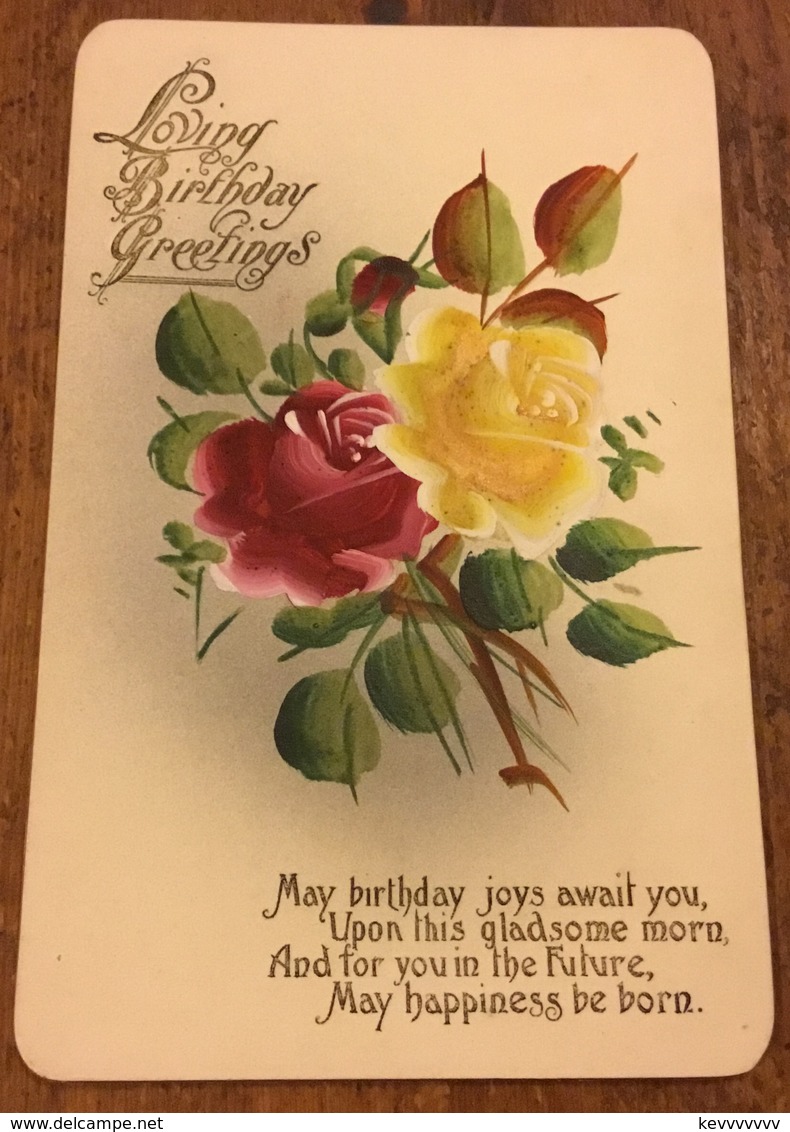 Loving Birthday Greetings, National Series No. 140 Postcard, Depicting Red And Yellow Roses - Verjaardag