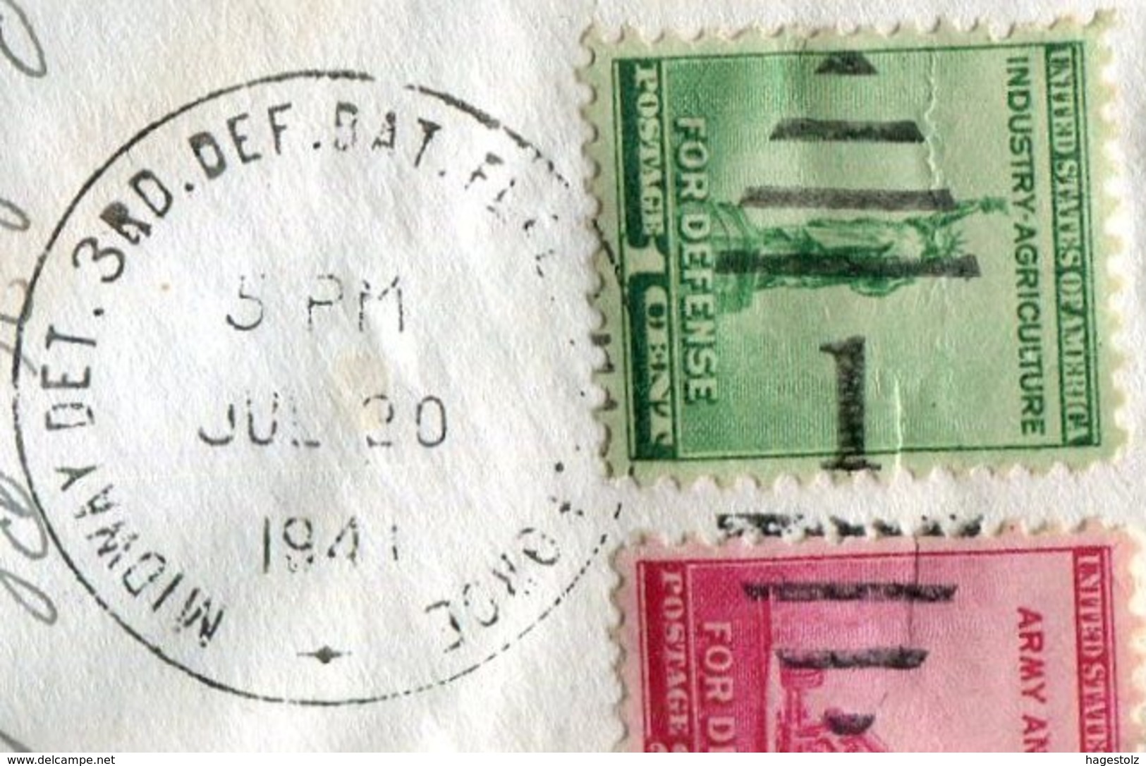 MIDWAY ISLANDS Atoll US Possession 1941 USMC Patriotic Military Cover Marine Corps DET.3RD.DEF.BAT.FLEET MAR.FORCE >USA - Midway