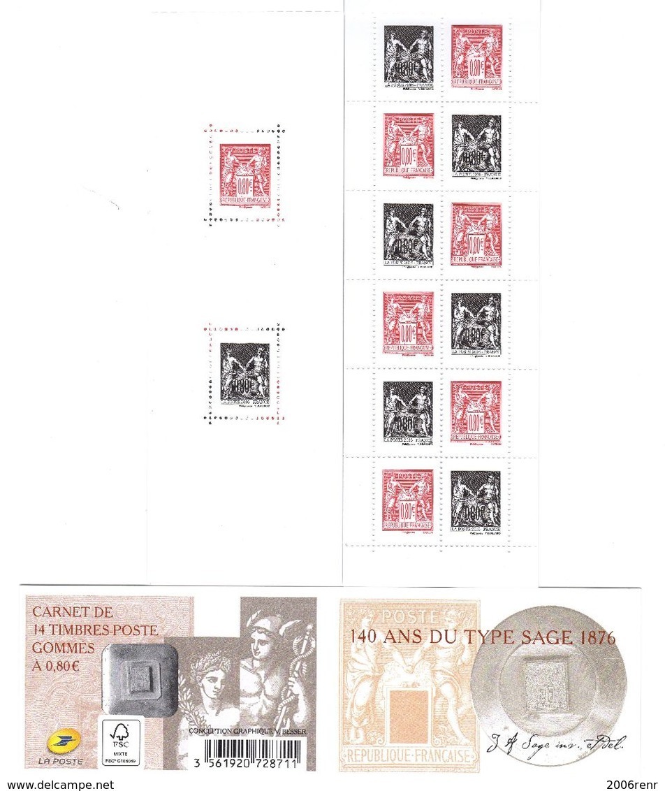 FRANCE CARNET 1523 140 ANS DU TYPE SAGE 14 Timbres à 0,80€. VOIR SCAN RECTO / VERSO - Autres & Non Classés