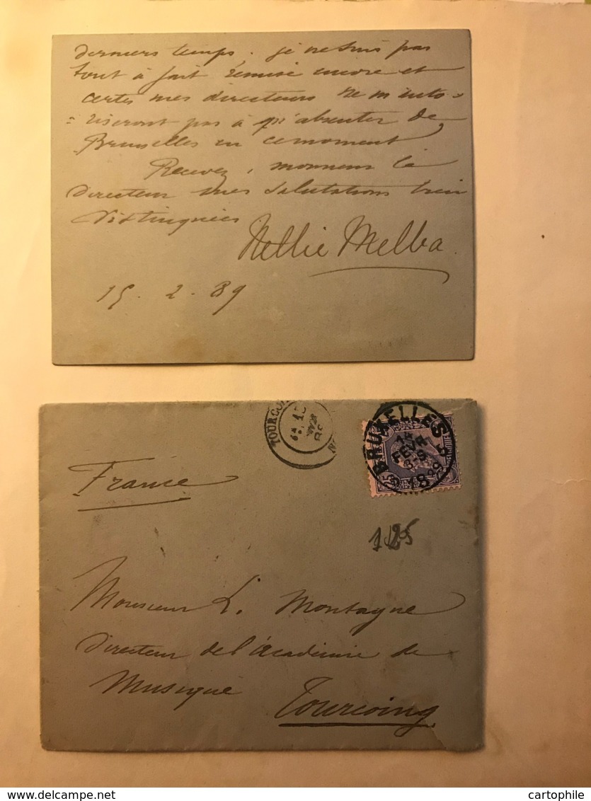 Lettre Autographe De 1889 De Nellie Melba Cantatrice De L'Opéra + Coupures Journaux + Portraits- Collection Chenu Amiens - Autres & Non Classés