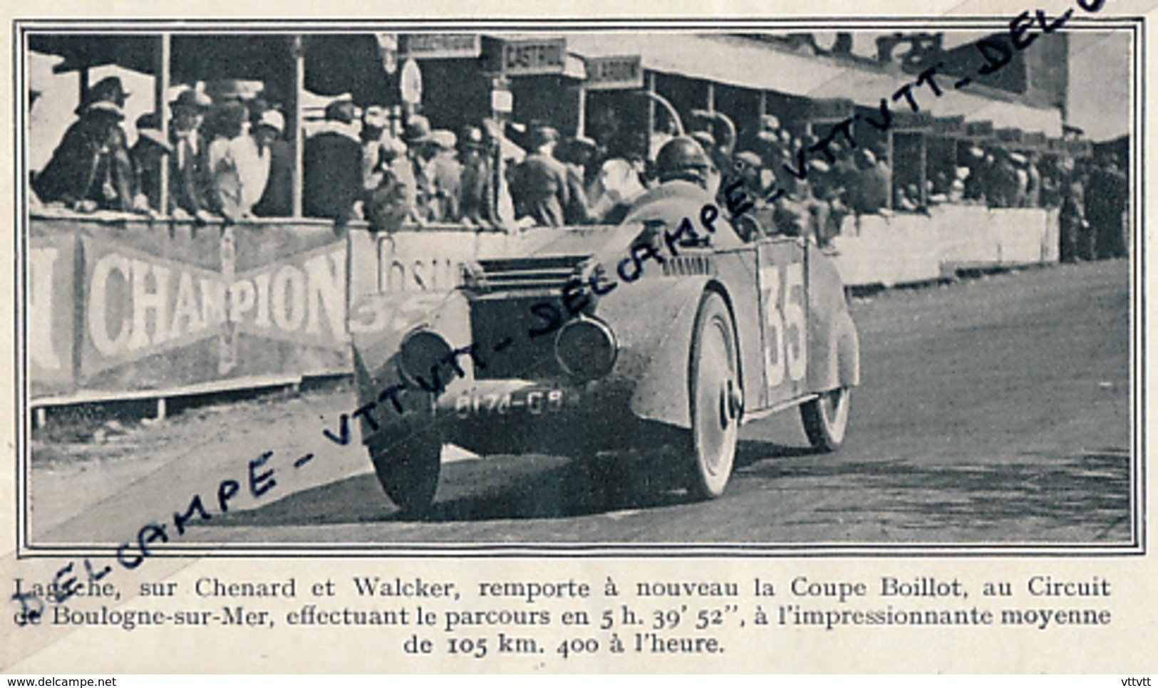 1926 : BOULOGNE-SUR-MER, Lagache Sur Chenard Et Walcker Remporte La Coupe Boillot, Voiture - Collections