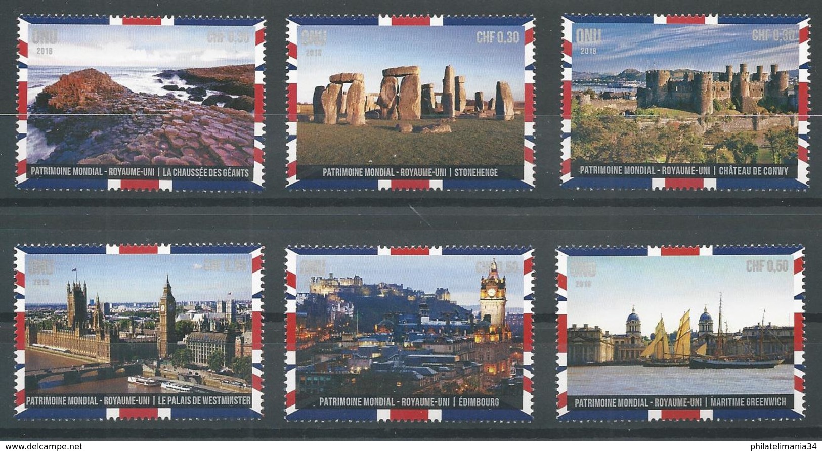 NU 2018 - Bureau De Genève - Patrimoine Mondial. Le Royaume-Uni (6v Issues Du Carnet Prestige) - Unused Stamps