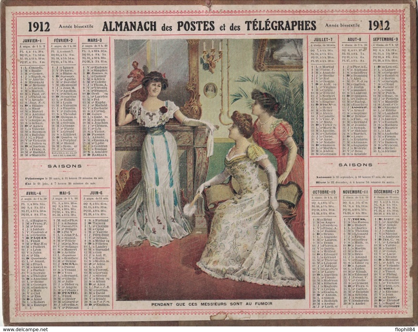 ALMANACH DES POSTES 1912 - FORMAT LIVRET CARTONNE SIMPLE - INCOMPLET - VERSO UNE PAGE DES COMMUNES D'ALGERIE. - Grand Format : 1941-60