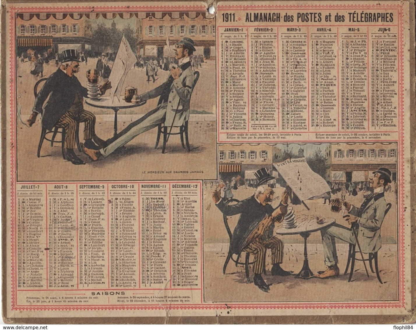 ALMANACH DES POSTES 1911 - FORMAT LIVRET CARTONNE SIMPLE - INCOMPLET - VERSO UNE PAGE FOIRES ET MARCHES DE SEINE & OISE - Grand Format : 1941-60