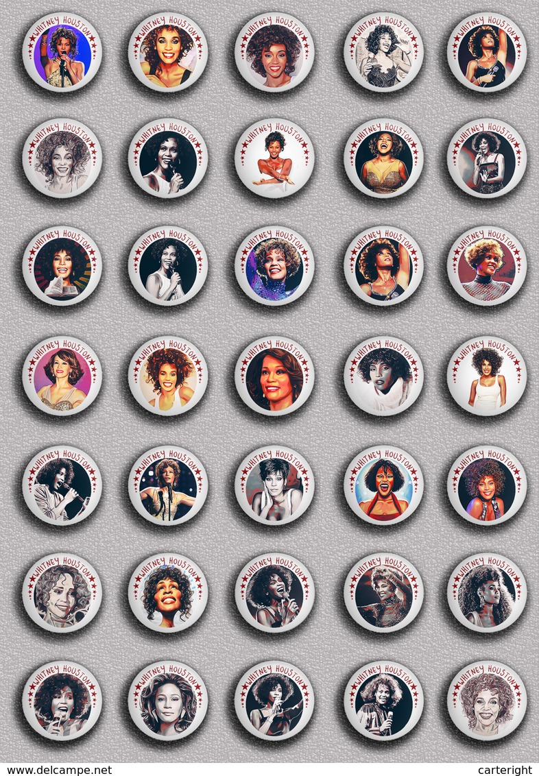 35 X WHITNEY HOUSTON Music Fan ART BADGE BUTTON PIN SET 4 (1inch/25mm Diameter) - Music