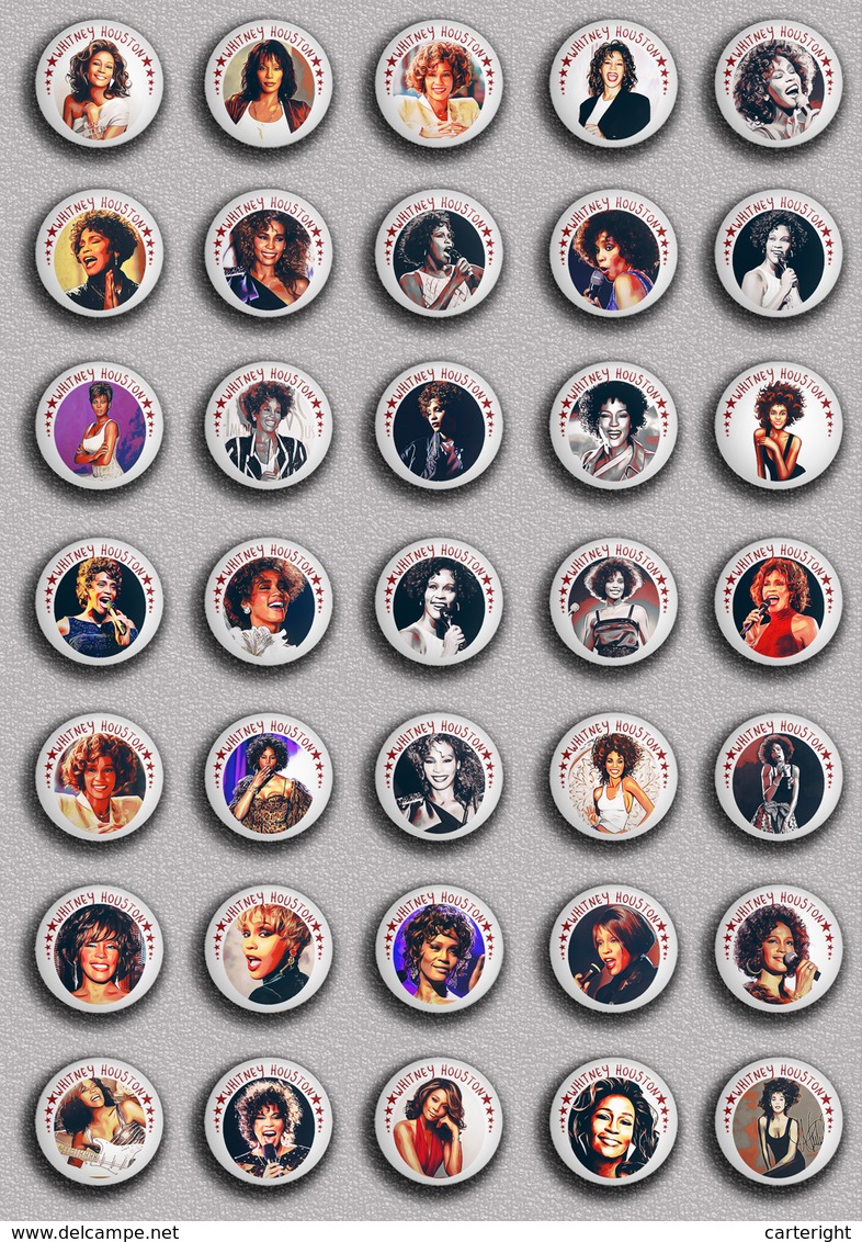 35 X WHITNEY HOUSTON Music Fan ART BADGE BUTTON PIN SET 5 (1inch/25mm Diameter) - Music