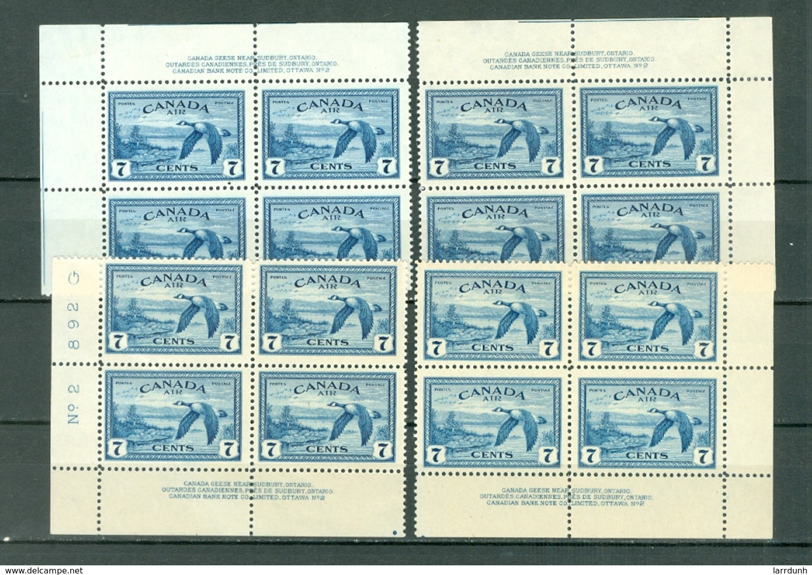 Canada C9 Canada Goose Airmail Plate 2 All Corners MNH 1946 F-VF Cat $18++ Cdn WYSIWYG A04s - Posta Aerea