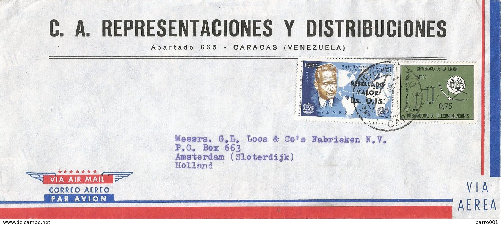 Venezuela 1965 Caracas Overprint Dag Hammarskjöld Peace Nobel Prize UIT Cover - Dag Hammarskjöld